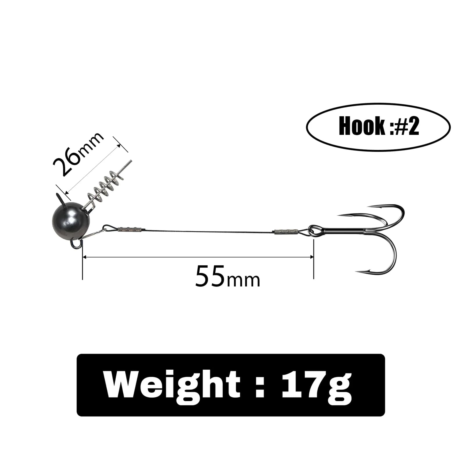 Screwball jig galvos lydekų „stinger“ rig'ai su tripletiniu kabliuku