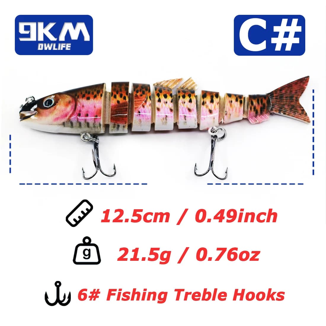 12,5 cm daugiasegmentis sukamas swimbait dirgiklis