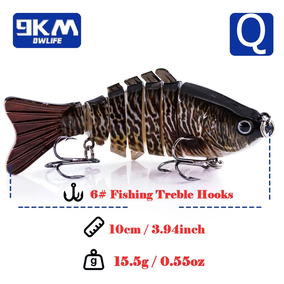 10 cm daugiasegmentė lėtai skęstanti swimbait masala