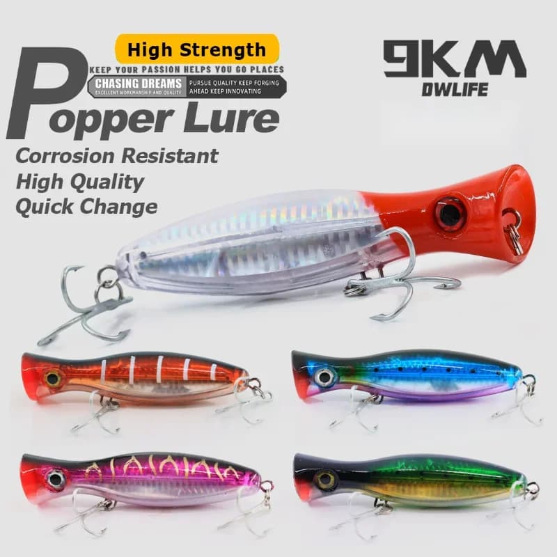 13cm jūrinis paviršinis Popper masalas su tripletiniu kabliuku